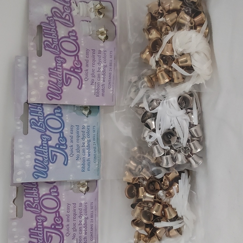3pk Tie-On Bells Silvertone /Goldtone Color Mix for Party Favor Bags/Bubbles